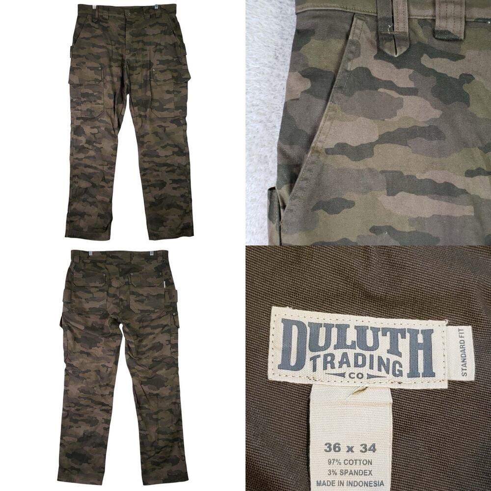 Duluth Trading Flex Fire Hose Men's Work Pants 36x34 Utility Cargo Camo